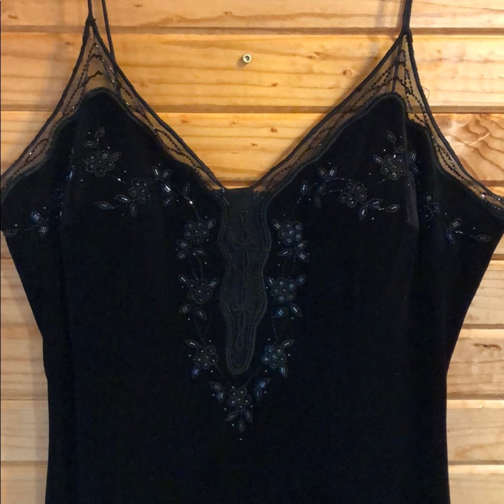 Black velour floor length gown